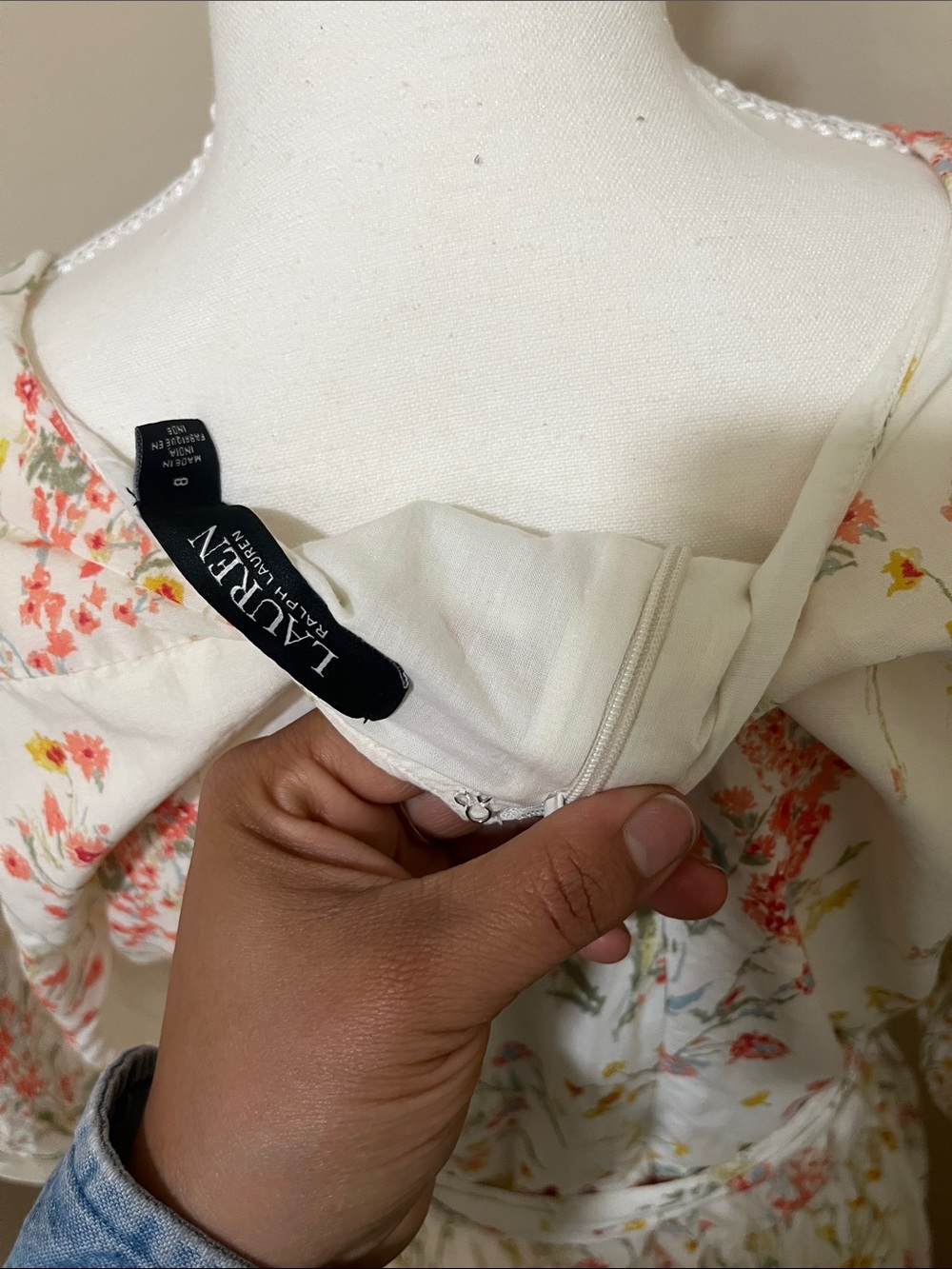 Ralph Lauren Cream Maxi Dress with Pink & Green Floral Print - Picture 8 of 8
